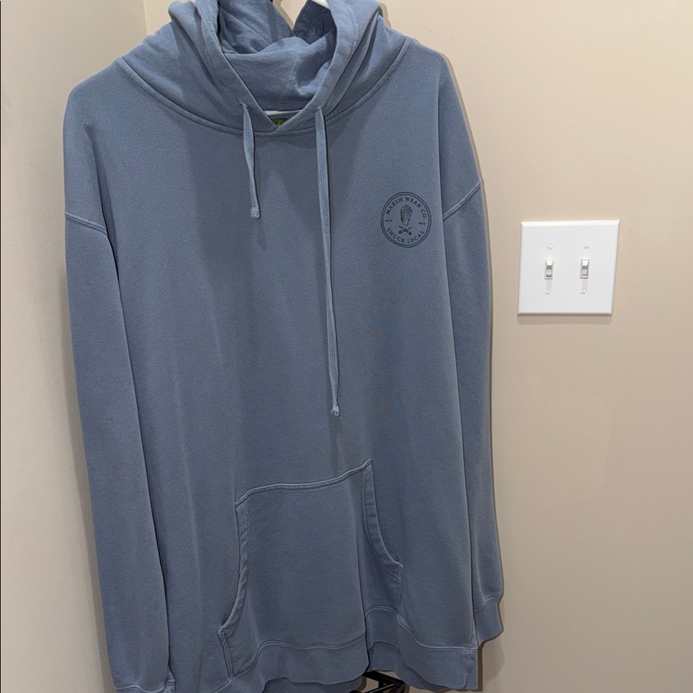 Marsh Wear Men's Slate Blue Pullover Hoodie with Subtle Chest Seal